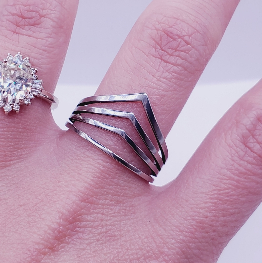 Modern Chevron Silver Stack Ring - image 4